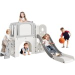 Toboggan pour enfant 8 en 1, structure d'escalade, panier de basket, tunnel, bascule, t�lescope et espace ...