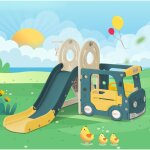 Okwish - 4 en 1 toboggans avec bus, toboggan, chelle d'activits, panier de basket et ballon de basket ...