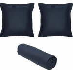 Today - 1 drap housse 90x190 cm coton bio + 2 taies carres bleu navy
