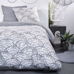 Parure de lit double imprim  caille en coton  sunshine  - gris et blanc - 220 x 240 cm - livraison ...