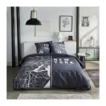 Parure de lit today java - 2 personnes - 240x220 cm - coton - imprim new york - noir