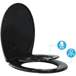 Abattant wc familial noir, lunette de toilette avec si�ge enfant magn�tique, frein de chute et charni�re ...