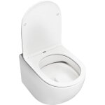 Toilette murale cuvette en c�ramique sans rebord, wc suspendu avec abattant � fermeture en douceur, syst�me ...