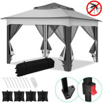 Tolletour tonnelle pliante de jardin 3, 3 � 3, 3 m avec moustiquaire amovible, protection uv grise