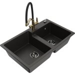 Tomas �vier granit 2 bacs avec mitigeur duo noir / or m�tallique - 6516 - 75 - 671701 - 57 - b - mexen ...