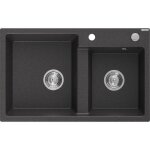 Tomas évier en granit à 2 cuves 800 x 500 mm, noir moucheté, siphon chrome - 6516802000 - 76 - mexen Tomas évier en granit à 2 cuves 800 x 500 mm, noir moucheté, siphon chrome - 6516802000 - 76 - mexen