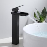 Tonchean - robinets de salle de bain m�langeur cascade noir, mitigeur lavabo salle de bain, robinet lavabo ...