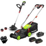 Tondeuse rechargeable 40v (2x20v) 34 cm + coupe bordures + gants + 2 bobines avec 2 batteries 2ah et ...