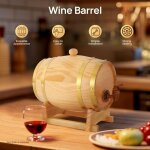 Tonneau � vin de 3 l avec support et robinet log color en bois - convient pour le stockage du whisky, ...