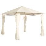 Tonnelle 3x3 m - elusa - imitation bois. toile �cru - pergola avec rideaux. tente de jardin. barnum. ...