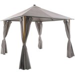 Tonnelle 3x3m aluminium effet bois avec rideaux et led beige - veluna