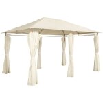 Tonnelle 3x4 m - divio - imitation bois. toile �cru - pergola avec rideaux. tente de jardin. barnum. ...