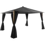 Tonnelle 4x3m aluminium effet bois avec rideaux et led anthracite - veluna