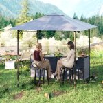 Tonnelle de bar de patio en 3 pi�ces 245x245cm avec 2 tabourets de bar abri barbecue double toit table ...
