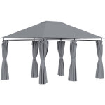 Tonnelle barnum pavillon de jardin style colonial double toit toiles lat�rales amovibles gris
