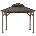 Tonnelle en c�dre kaps avec panneau solaire - 330cm x 330cm, marron