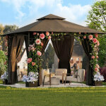Tonnelle de jardin 3. 3x3. 3m en fer avec bac � fleurs, 4 parois lat�rales, stable, r�sistant au vent ...
