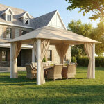 Tonnelle de jardin en aluminium 3x4m 10 poteaux de toit + entretoises triangulaires (stabilit� + 50%) ...