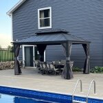 Purple leaf - tonnelle de jardin extrieur pergola aluminium avec moustiquaire et rideaux pavillon de ...