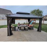 Purple leaf - tonnelle de jardin ext�rieur pergola aluminium avec moustiquaire et rideaux pavillon de ...