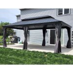 Purple leaf - tonnelle de jardin extrieur pergola aluminium avec moustiquaire et rideaux pavillon de ...