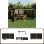 Tonnelle avec parois en filet taupe 4x3 m acier - gazebo - tonnelle de jardin - abri solaire - structure ...