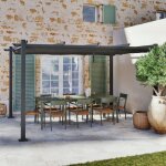 Tonnelle / pergola aluminium 3x4m toile coulissante rtractable - gris - bercy xl