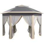 Tonnelle et pergola pliante hexagonale - double toit et ouverture ventilation - sac de transport - polyester ...