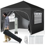Tonnelle pliante 3 x 3 m avec 4 parois amovibles noire