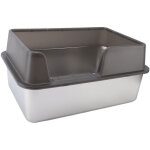 Tonysa pan � liti�re en acier inoxydable proof d'�claboussure grand c�t� ouvert haut avec scoop noir