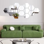 Lot de 12 miroirs acryliques autocollants muraux hexagonaux en plastique pour dcoration d'intrieur, ...