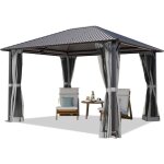 Tonnelle de jardin 3x3, 65 m avec toit en acier - hardtop pavillon avec 4 parois lat�rales et 4 moustiquaires ...