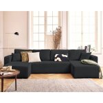 Bestmobilier - topaze - canap panoramique en u 7 places convertible avec coffre en velours textur