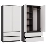 Topeshop - turin - armoire de chambre - penderie multifonctions - 2 portes + 2 tiroirs - dressing - anthracite ...