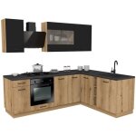 Vario ? ensemble de meubles de cuisine d'angle ? 240 x 180 cm ? noir / ch�ne ? plan de travail inclus ...