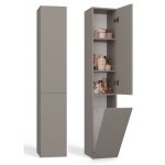 Topeshop - yana - meuble salle de bain avec panier  linge gris - 31x30x174 cm - colonne rangement sdb ...