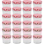 Torana - 24 pcs pots à confiture couvercles blanc et rouge verre 110 ml Torana - 24 pcs pots à confiture couvercles blanc et rouge verre 110 ml