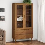 Armoire � vitrine marron 90x35x175 cm bois de pin massif