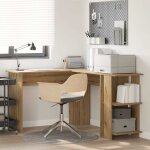 Torana - bureau d'angle avec rangement avec �tag�re ch�ne artisanal