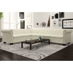 Torana - canap d'angle chesterfield 6 places cuir artificiel blanc