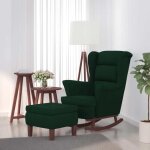 Torana - chaise à bascule avec pieds en bois et tabouret vert foncé Torana - chaise à bascule avec pieds en bois et tabouret vert foncé