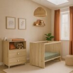 Torana - chambre bb duo montana - lit 120x60 + commode a langer 2 tiroirs dcor chene dor - sauthon ...