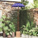 Torana - parasol balinais bleu (90 - 100) x 260 cm coton et bois massif