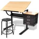 Torana - table à dessin inclinable à 3 tiroirs avec tabouret Torana - table à dessin inclinable à 3 tiroirs avec tabouret