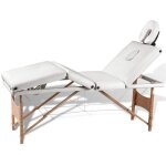 Torana - table de massage pliable blanc cr�me 4 zones avec cadre en bois
