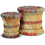 Torana - tabourets avec dtails chindi lot de 2 multicolore bambou