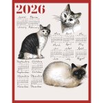 Torchon calendrier 2026 motif chats coton rouge 46x60 cm