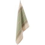 Torchon en coton et lin � rayures kaki 50x70 cm