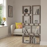 Toscohome - bibliothque 79x166, 5h cm double face en bois gris tourterelle - rail