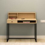 Toscohome - bureau 100x97h avec tagre et tiroir en chne et noir - nasus